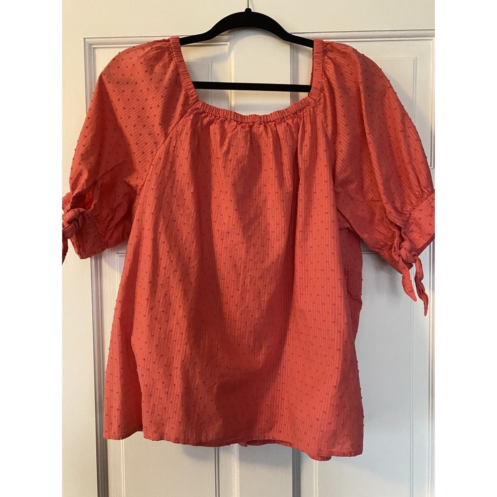 LC Lauren Conrad Womens Sz XXL Swiss Dot Pink Tie Sleeve Feminine Button Down - Picture 2 of 10